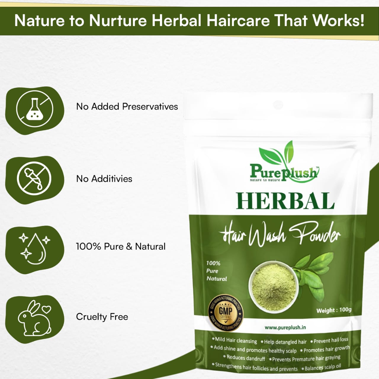 PurePlush Herbal Hair Wash Powder with Amla, Shikakai & Bhringraj - Alternate View